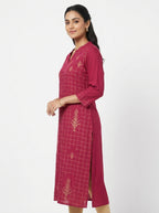 Maroon Printed Regular Fit Kurti with Ethnic Motifs
