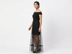 Black Off-Shoulder Net Overlay Party Dress