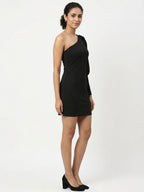 Black One-Shoulder Long Sleeve Mini Dress