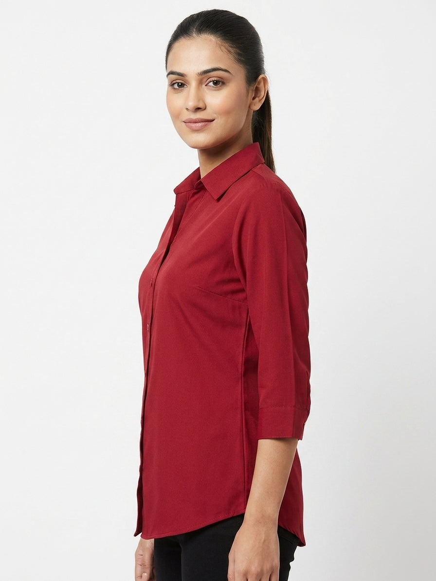 Women's Red Solid Regular Fit Casual Shirt