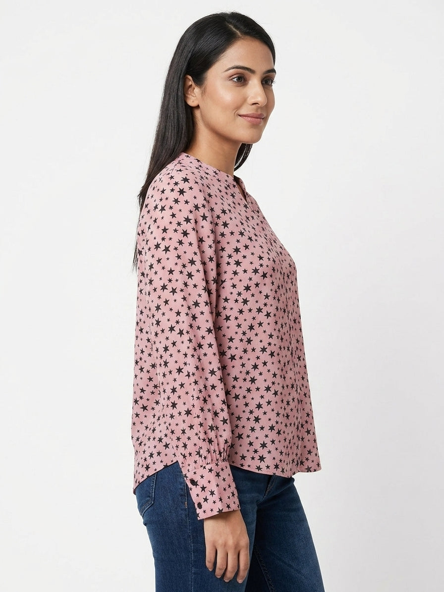 Pink Star Print Relaxed Fit Top