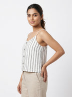 Striped Button-Down Spaghetti Strap Top