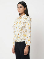 Off White Floral Ruffle Full Sleeve Top