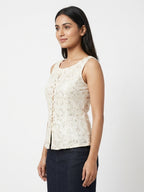 Women's Cream Embellished Sleeveless Top