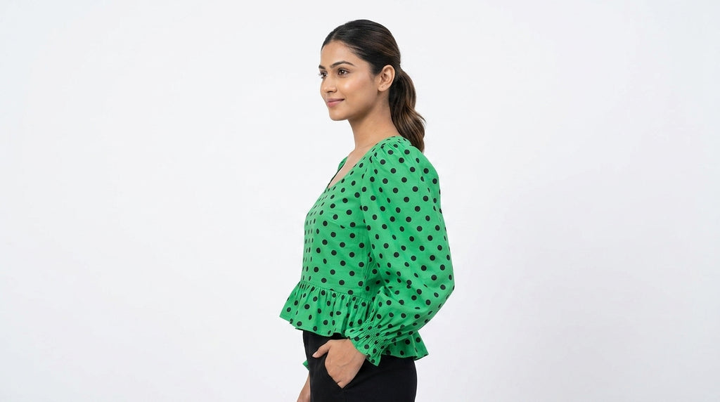 Green Polka Dot Puff Sleeve Top