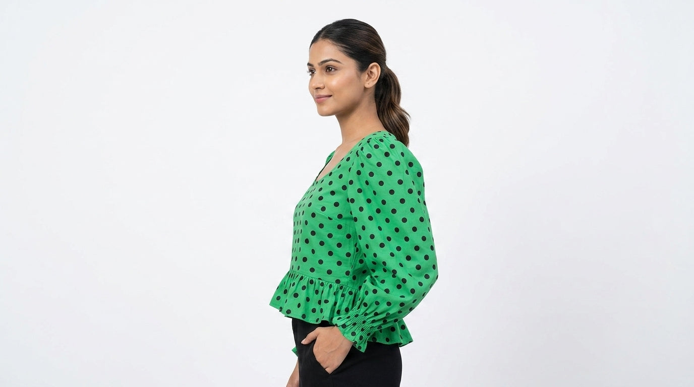 Green Polka Dot Puff Sleeve Top