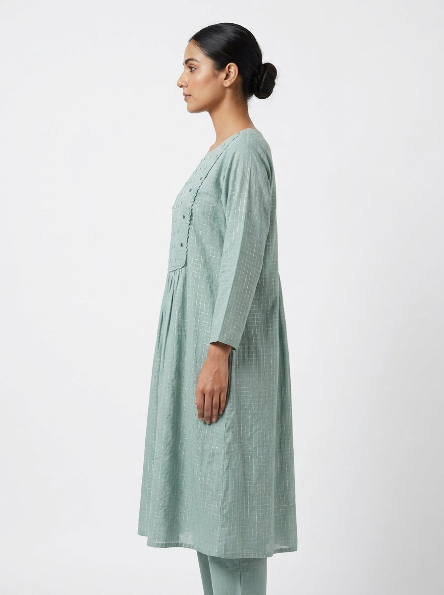 Sea Green Printed Embellished Relaxed Fit Kurti
