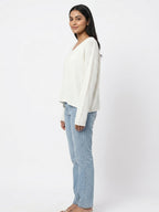 Off White Solid Relaxed Fit Knitted Sweater