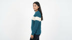 Teal and Off-White Colourblock Knit Sweater