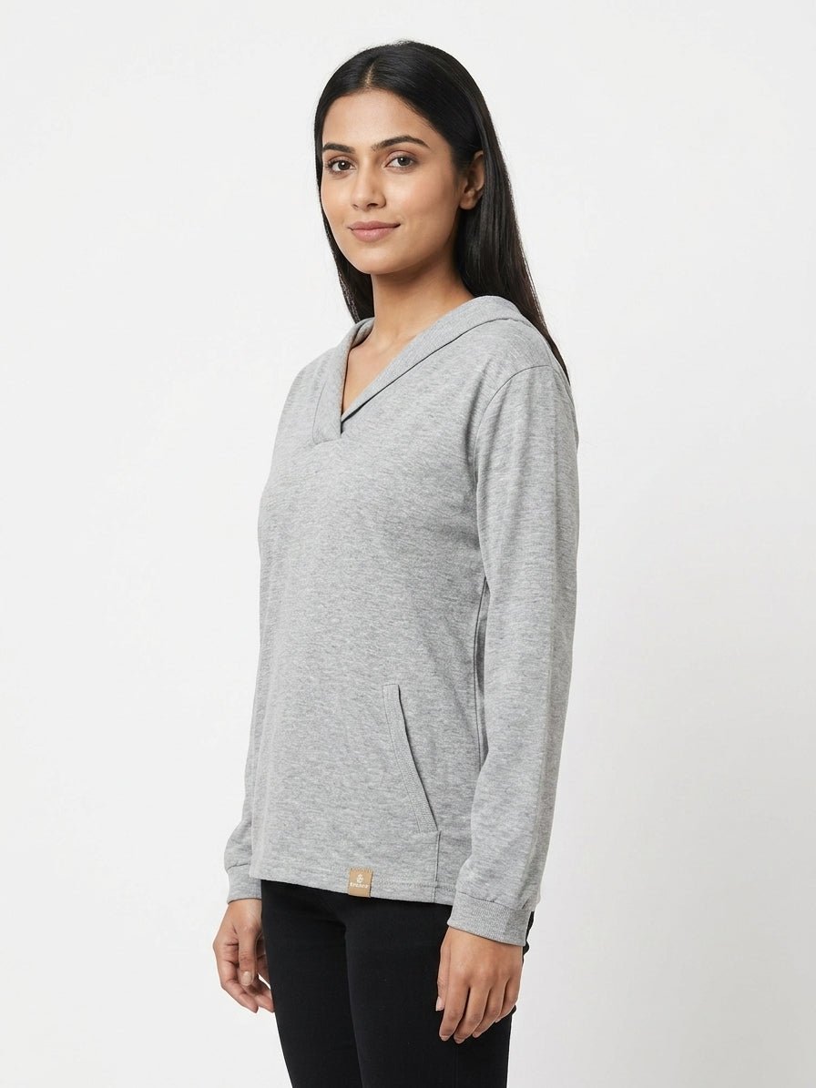 Grey Solid Hooded Sweatshirt with Kangaroo Pocket