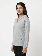 Grey Solid Hooded Sweatshirt with Kangaroo Pocket