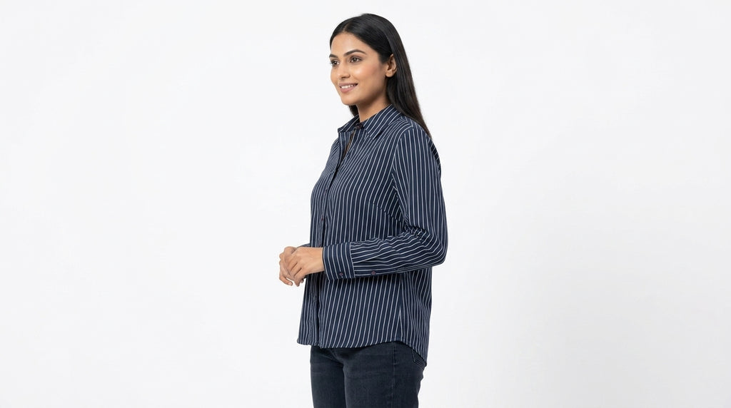 Navy Striped Regular Fit Casual Shirt