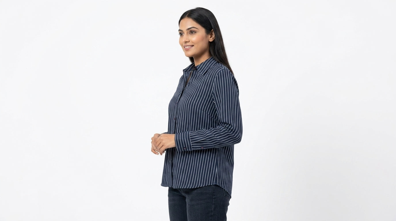 Navy Striped Regular Fit Casual Shirt