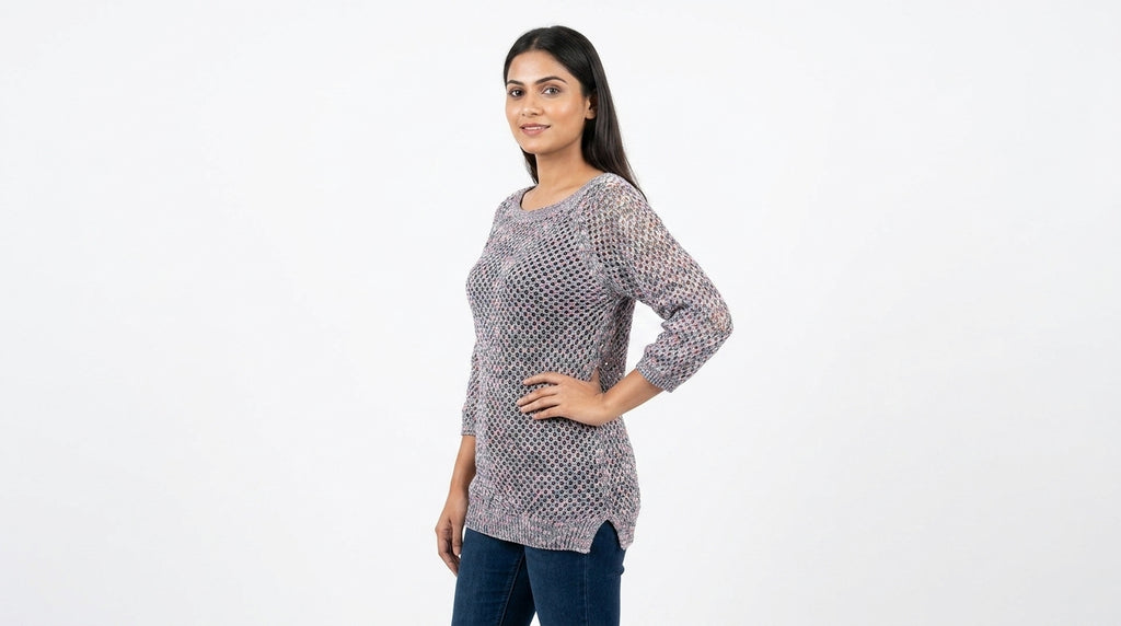 Women's Multi-Color Knitted Textured Sweater