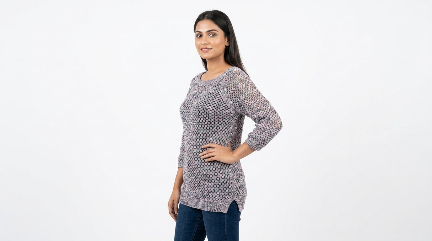 Women's Multi-Color Knitted Textured Sweater