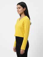 Yellow V-Neck Ribbed Long Sleeve Sweater