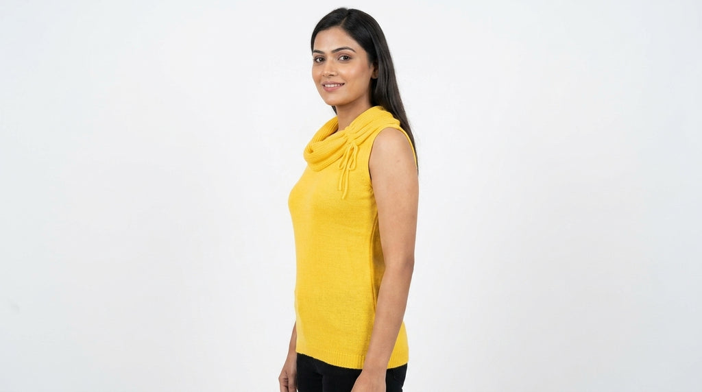 Yellow Sleeveless Cowl Neck Knit Top