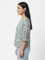 Sea Green Floral Printed Regular Fit Top