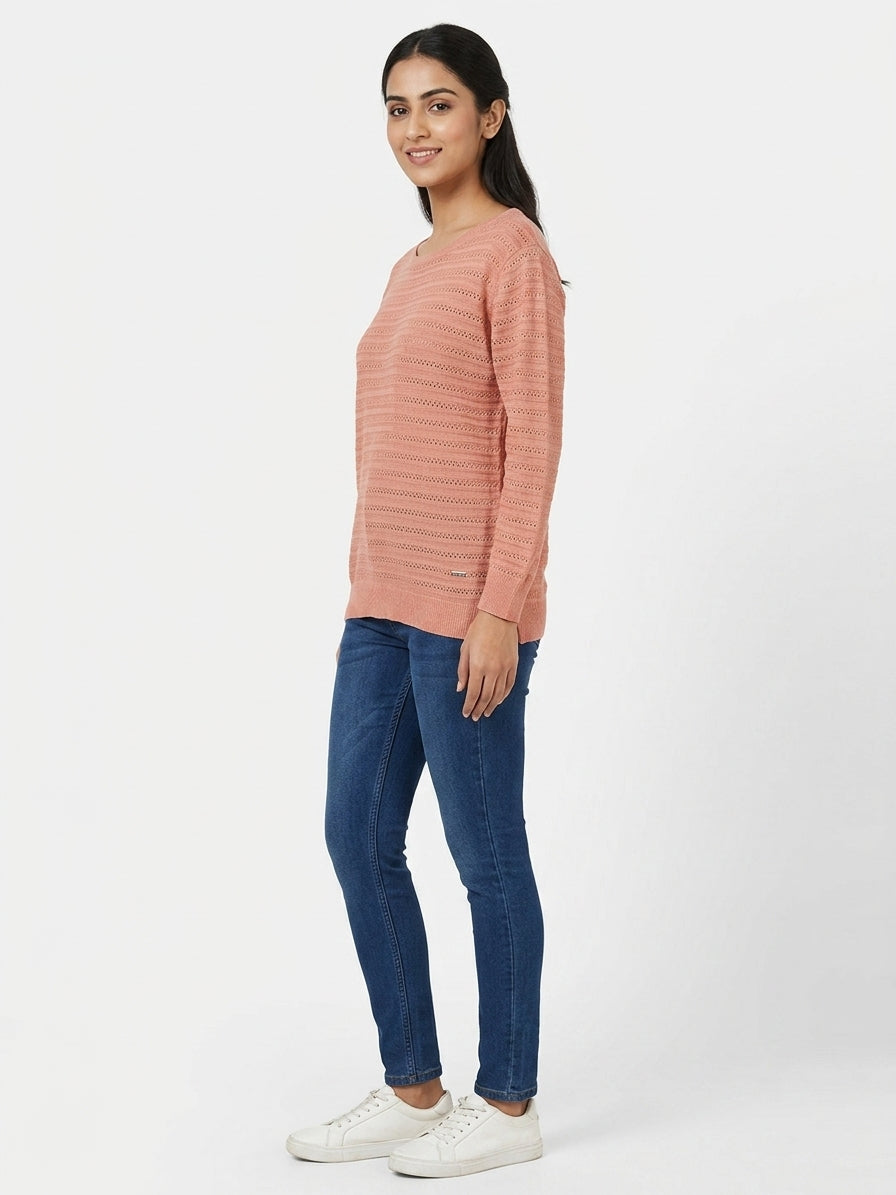 Women's Peach Textured Knit Sweater