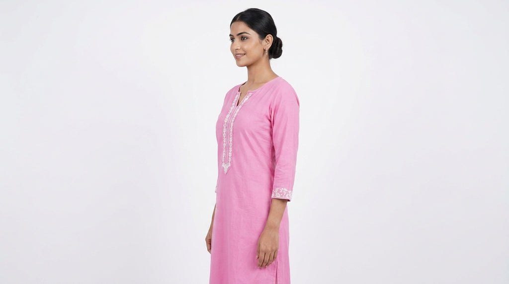 Women's Pink Embroidered Straight Kurti