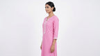 Women's Pink Embroidered Straight Kurti