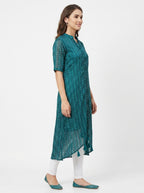 Teal Printed Regular Fit Kurti