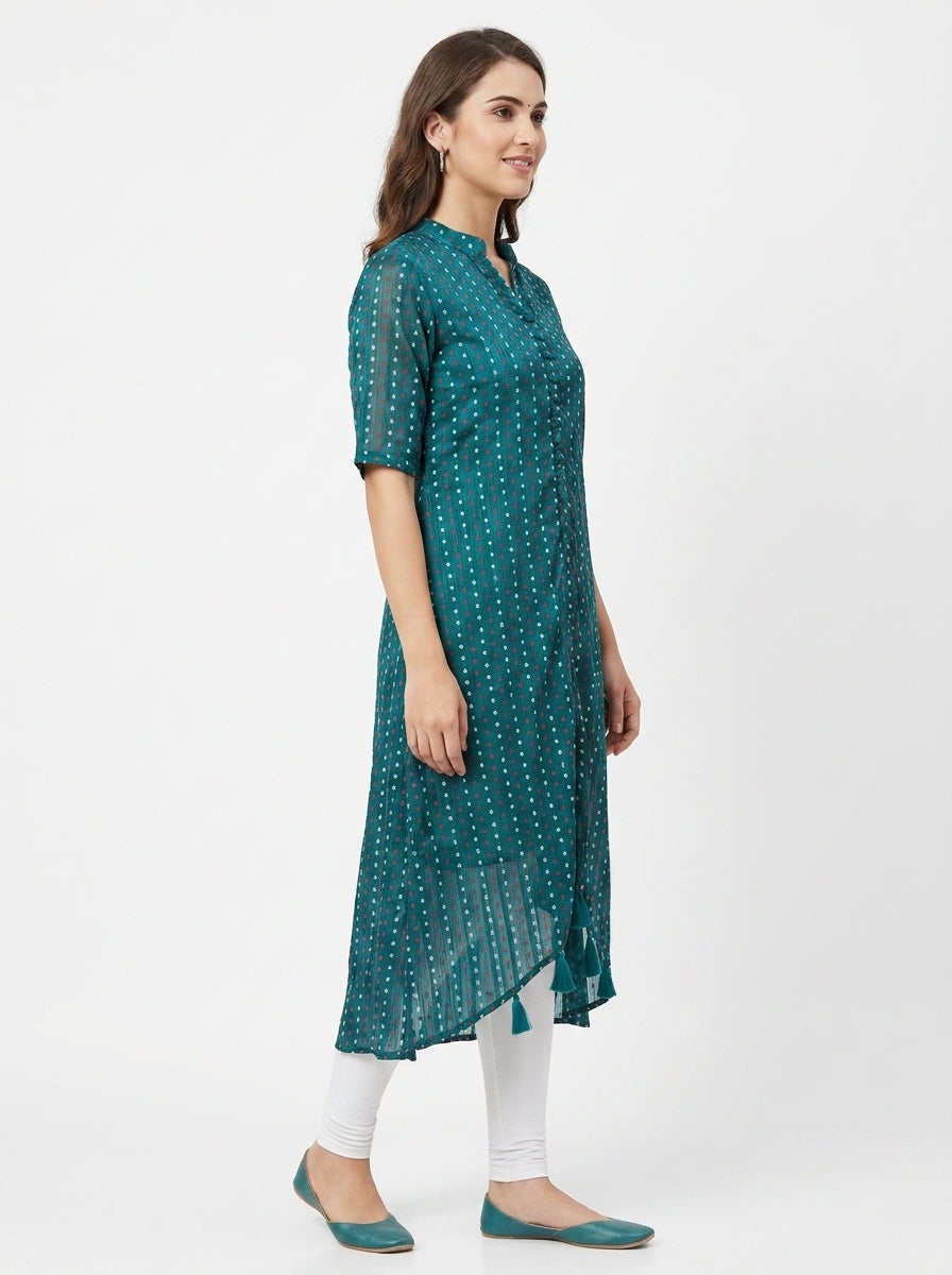 Teal Printed Regular Fit Kurti