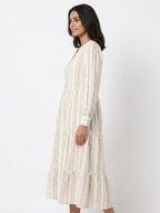 Off White Floral Print Tiered A-line Dress