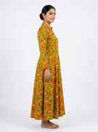 Women's Yellow Floral Printed Flared Dress