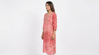 Red and White Striped Embellished Straight Kurti