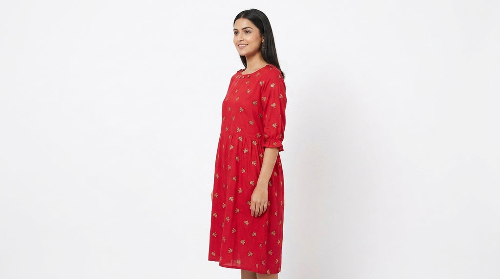 Women's Red Embellished Kurti