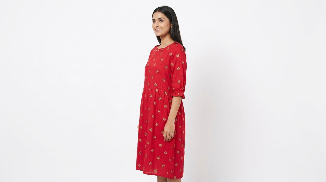 Women's Red Embellished Kurti
