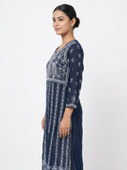 Women's Blue Embroidered Kurti