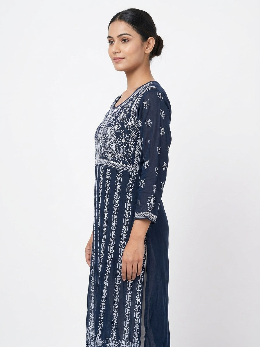 Women's Blue Embroidered Kurti