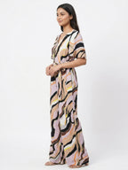 Abstract Print V-Neck Empire Waist Casual Dress