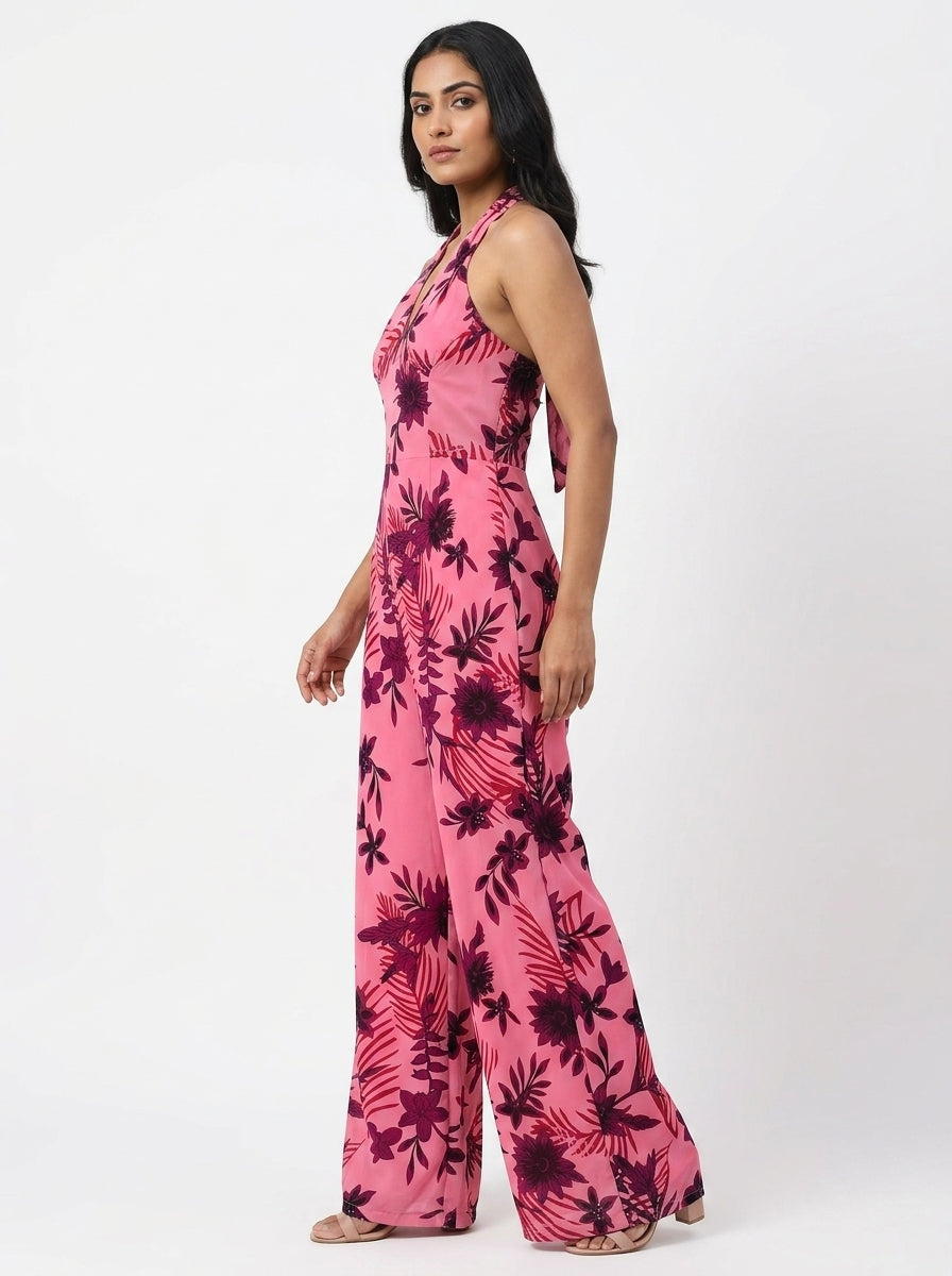 Pink Floral Printed Jumpsuit