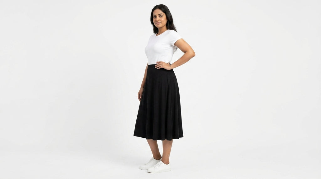 Women's Black Solid Flared Viscose Skirt