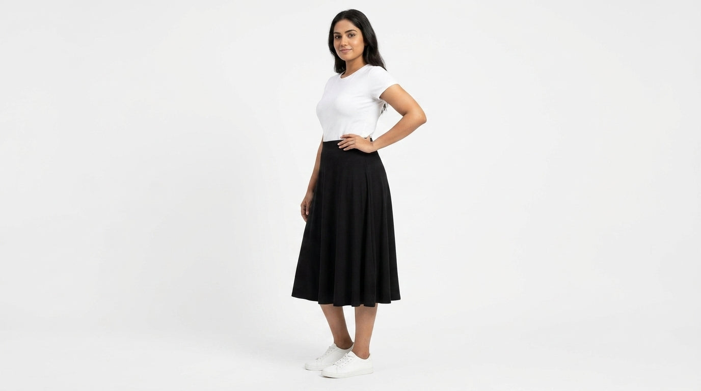 Women's Black Solid Flared Viscose Skirt