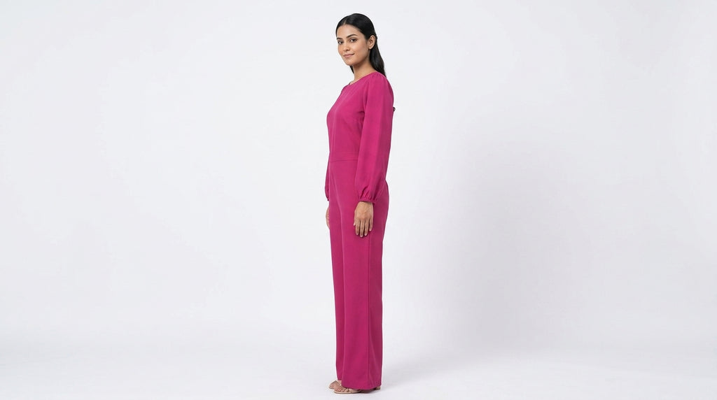 Magenta Solid Full Sleeve Jumpsuit