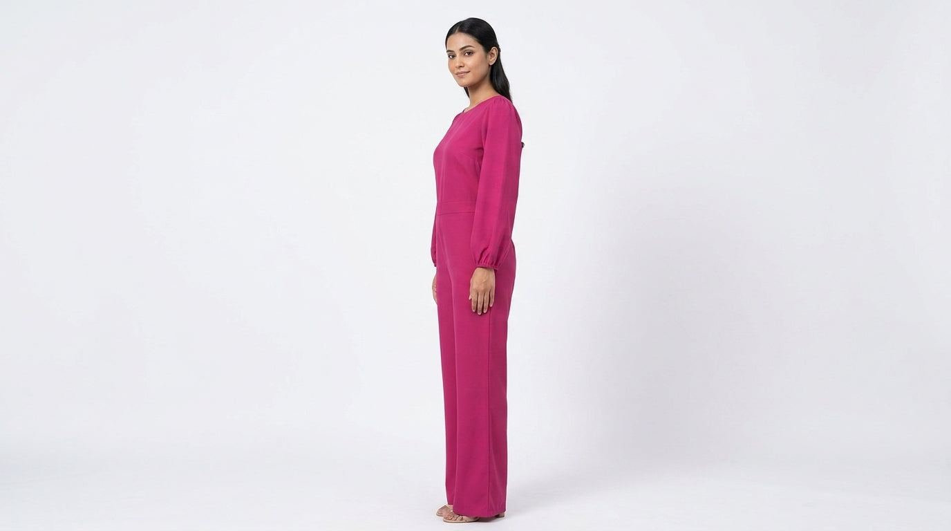 Magenta Solid Full Sleeve Jumpsuit