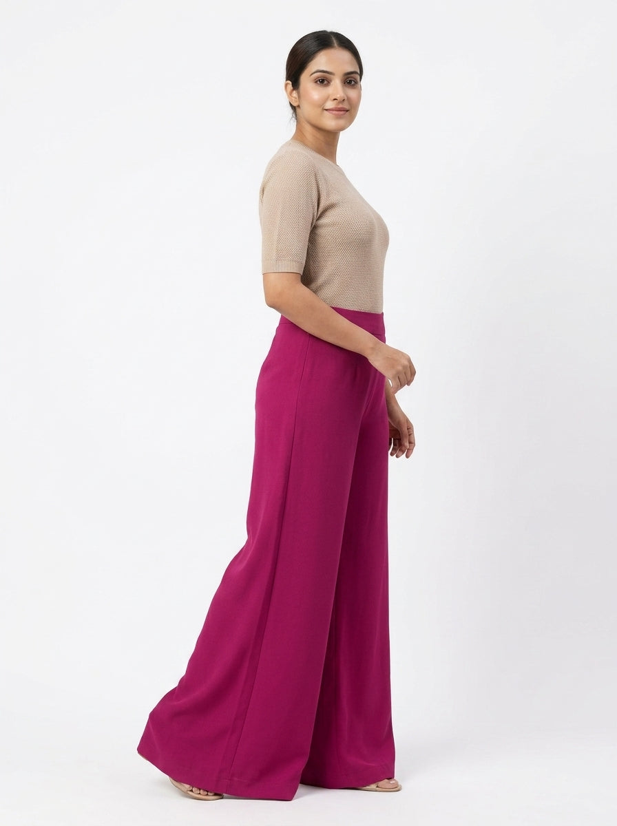 Magenta Solid Relaxed Fit Pallazos