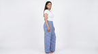 Blue Geometric Print Flared Rayon Palazzos
