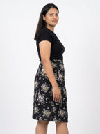 Black Floral Printed Casual Skirt