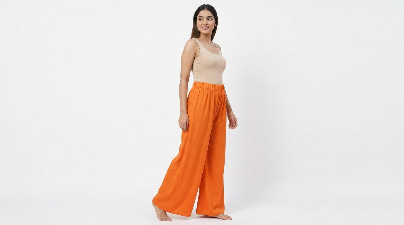 Solid Orange Flared Pallazo Pants