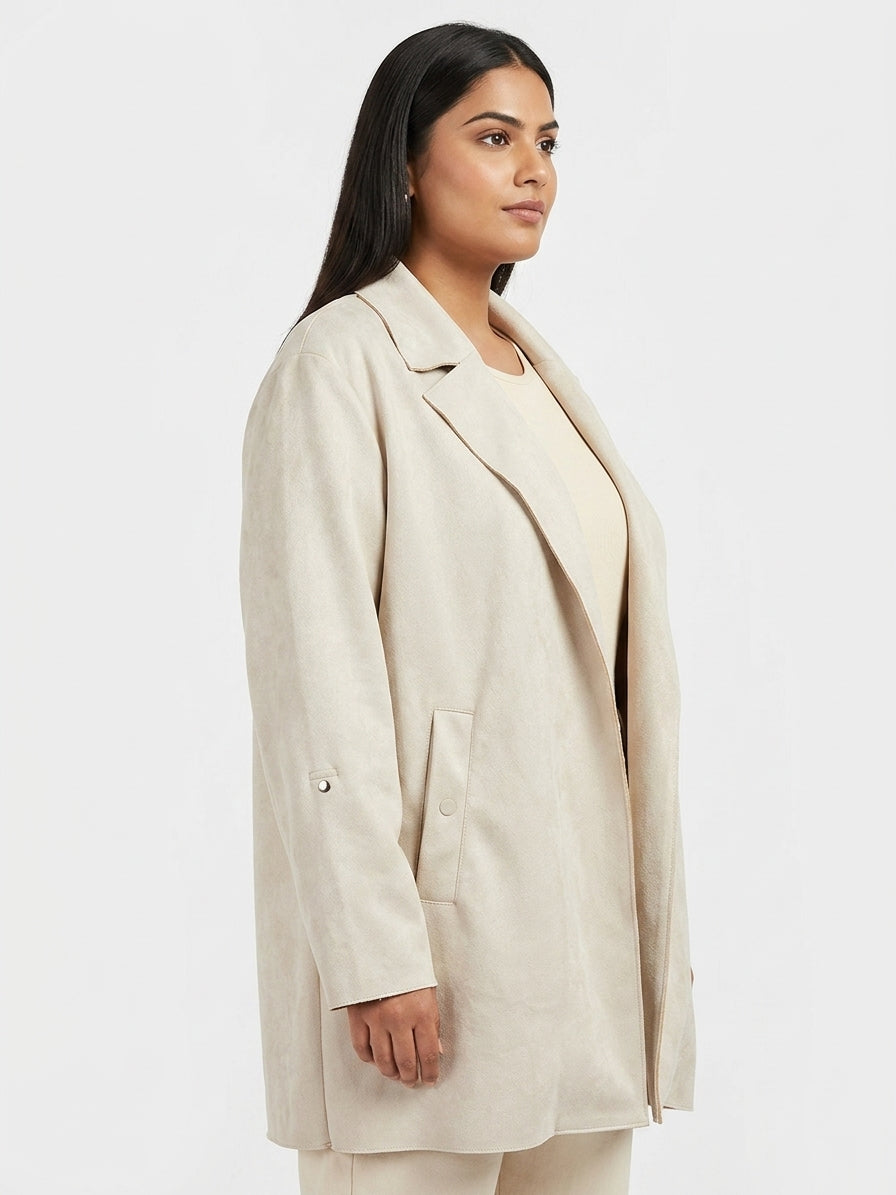 Women's Beige Relaxed Fit Solid Jacket