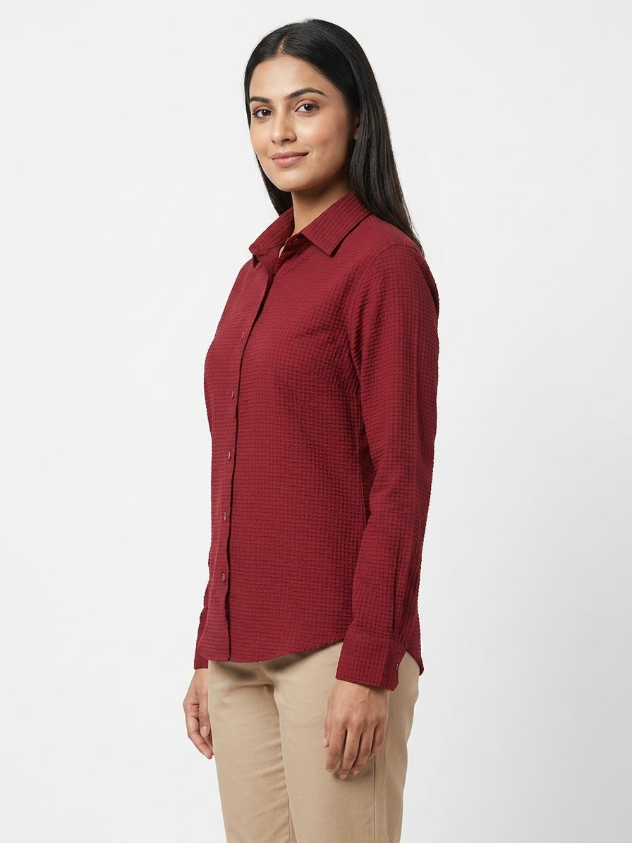 Burgundy Textured Casual Shirt