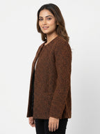 Brown Textured Open Front Jacket