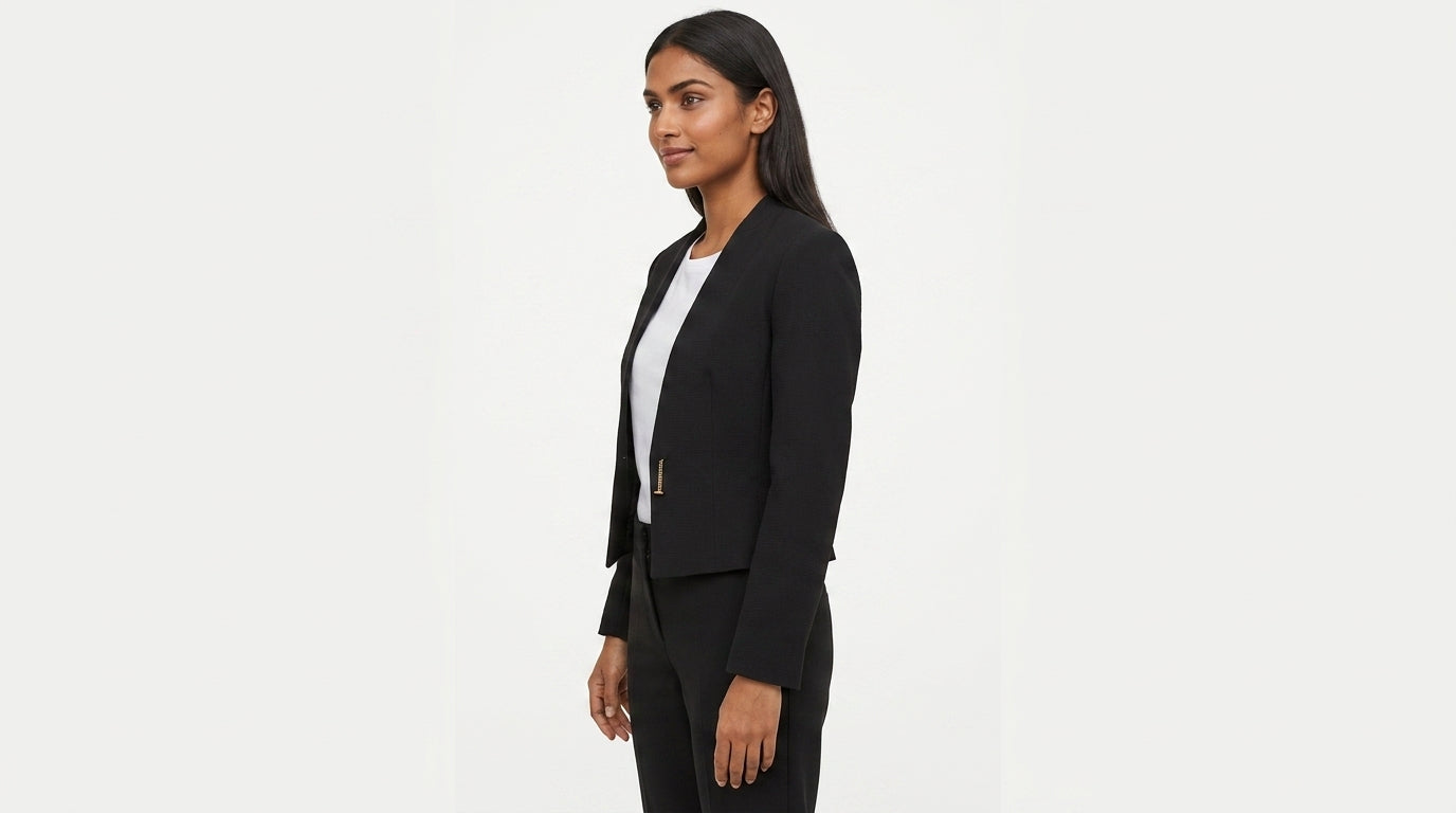 Women's Black Open Front Cropped Blazer Jacket