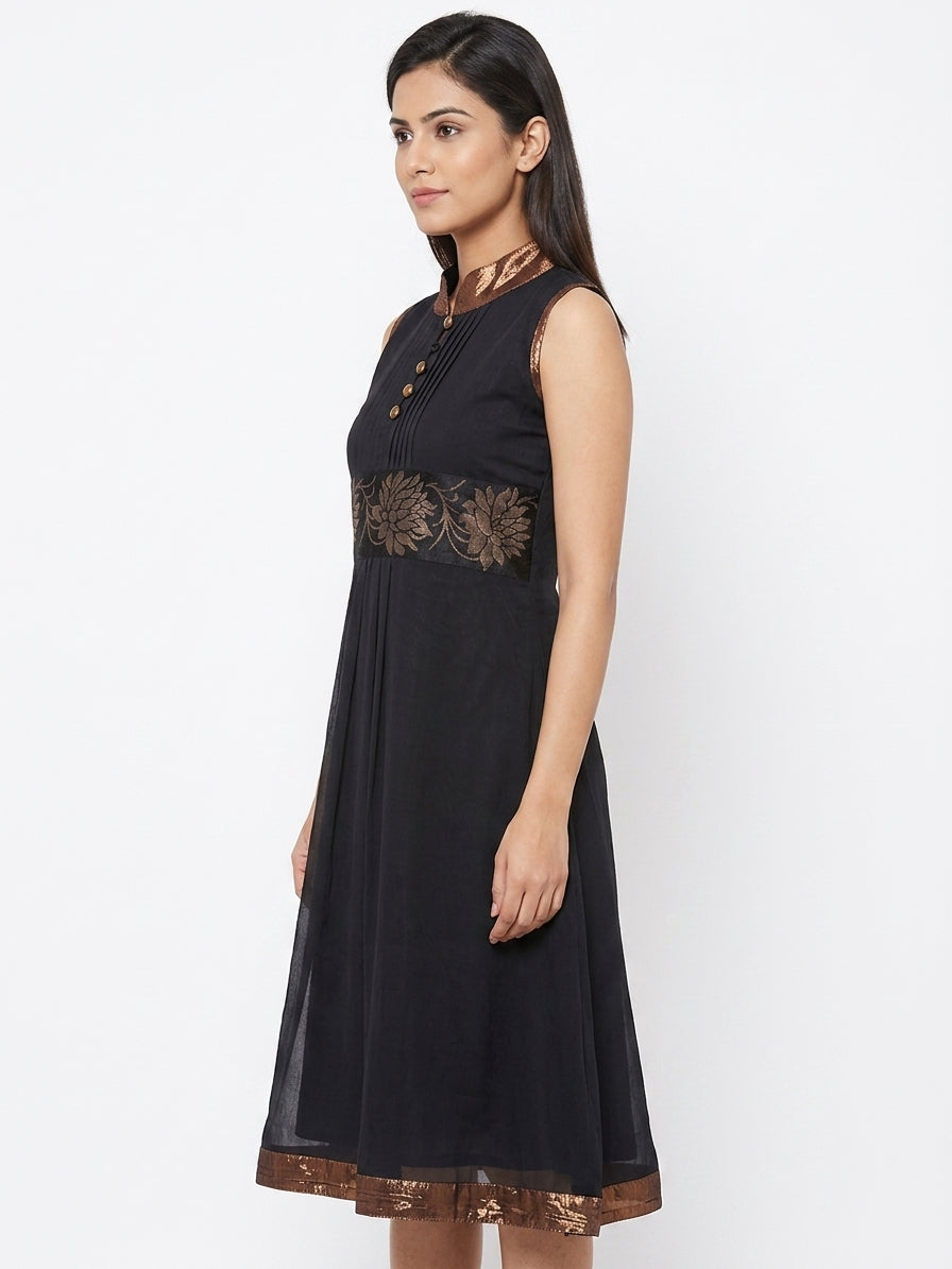 Black Ethnic Print A-line Sleeveless Kurti