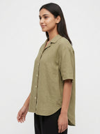 Women's Olive Solid Relaxed Fit Casual Shirt